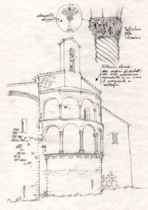 Esterno con abside e particolare delle colonnine